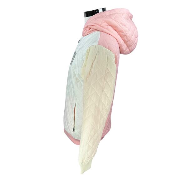 Teddy Fresh Quilted Puffer Jacket Mens Medium Colorblock Pastel Pink Green White - Picture 4 of 10